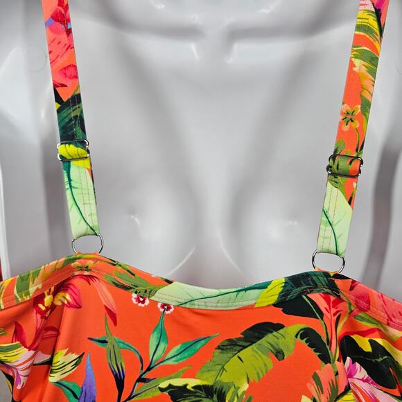 Lands' End Sculpting Suit Draped One Piece Swimsuit Tropical Orange Sz 14 - Picture 4 of 10